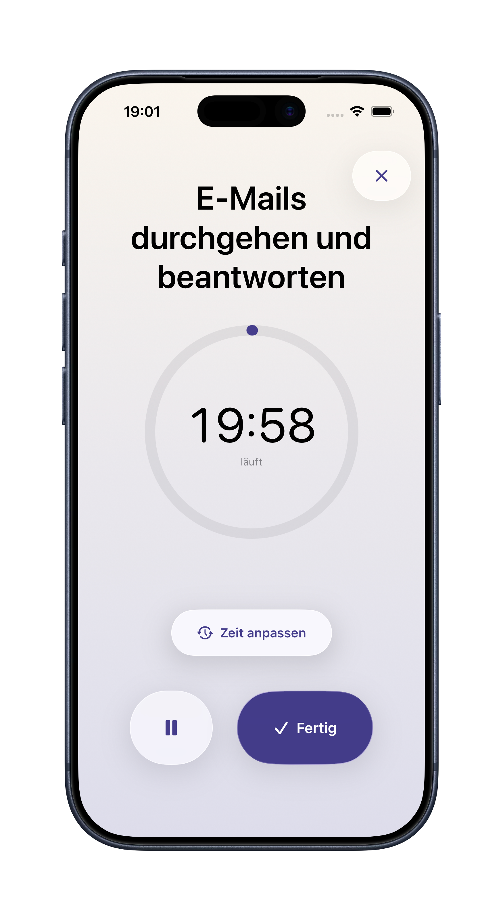 Todai Fokus-Timer mit Fortschritts-Ring, während einer Session